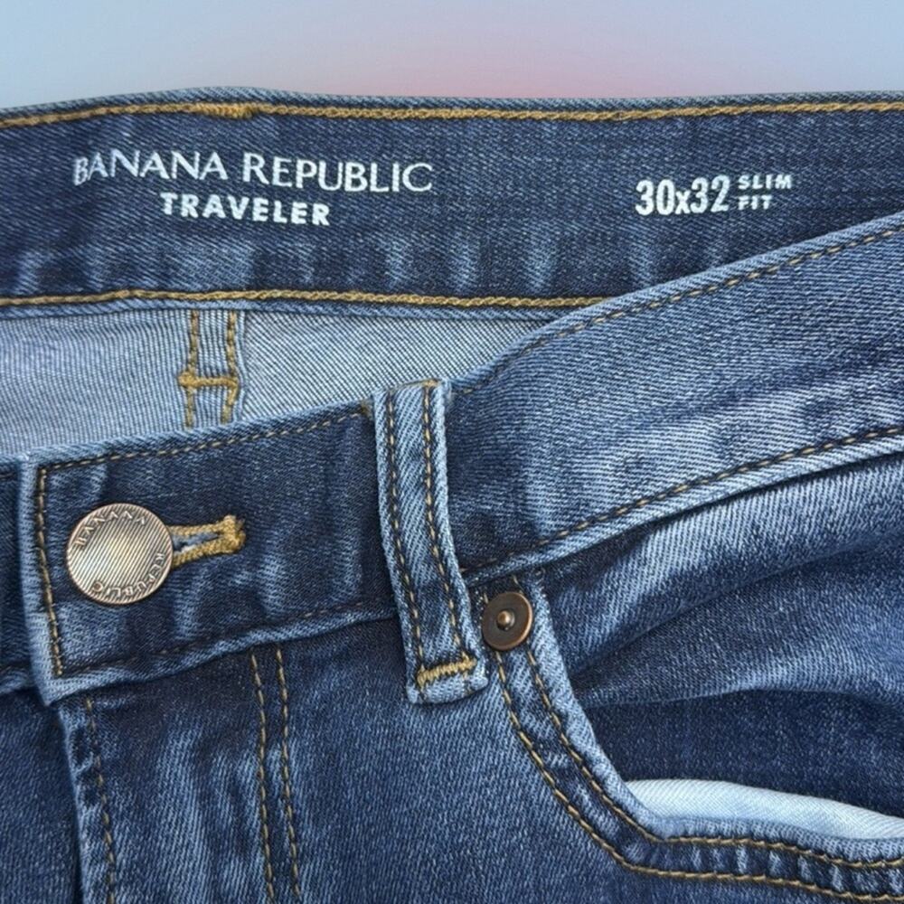 BANANA REPUBLIC Men’s 30 x 32 TRAVELER Blue Jeans SLIM FIT - Picture 4 of 4